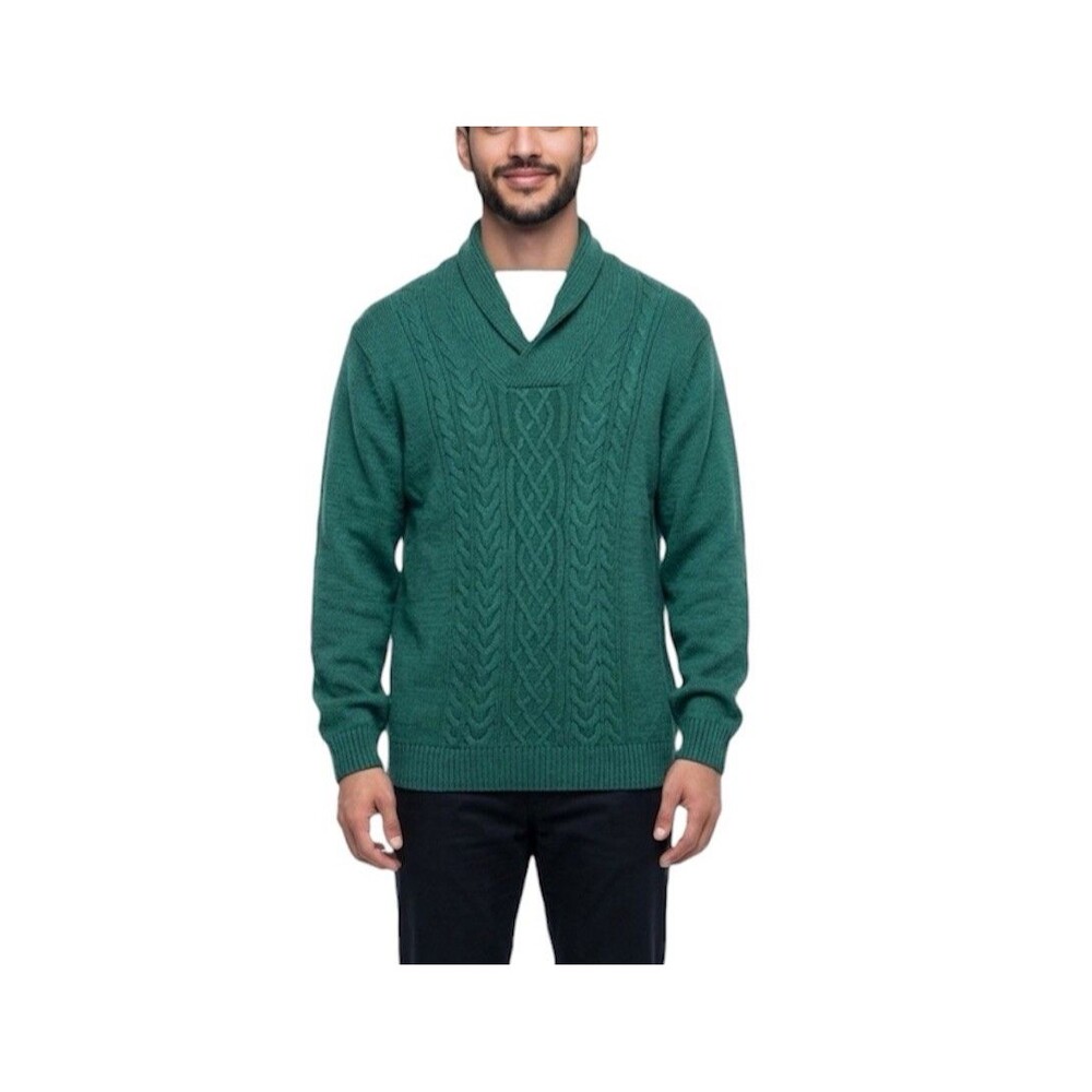 Oak Hill 3XL Green Cotton Shawl Collar Vneck Cable Knit pullover Sweater